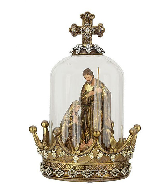 JEWELED HOLY FAMILY UNDER GLASS 10" - 29-74055