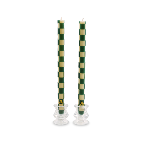 EMERALD CHECK DINNER CANDLES - SET OF 2 - 33702-1040