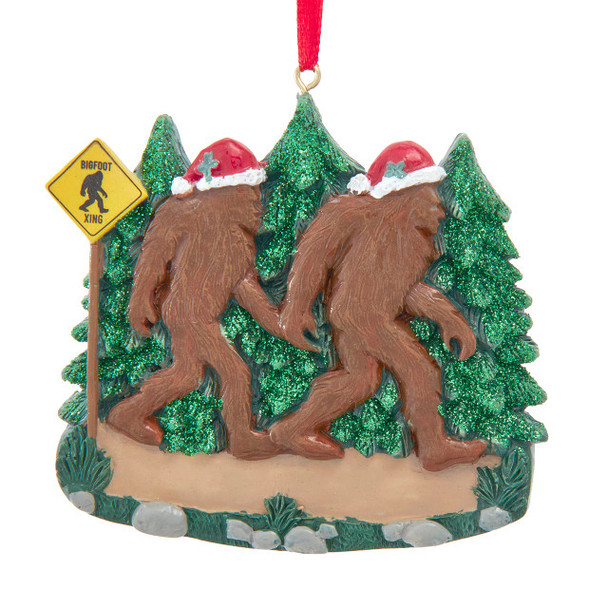 3.75" FAMILY OF 2 BIG FOOT WALKING WITH SANTA HAT ORNAMENT - W8583
