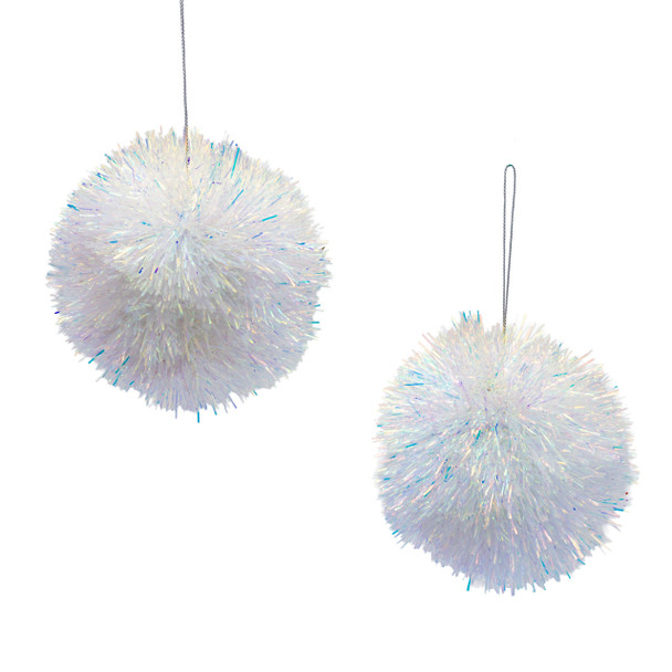 IRIDESCENT TINSEL BALL ORNAMENT SET OF 2 - H6537