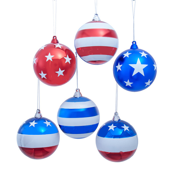 BOX OF SHATTERPROOF AMERICAN FLAG BALL ORNAMENTS - H6543