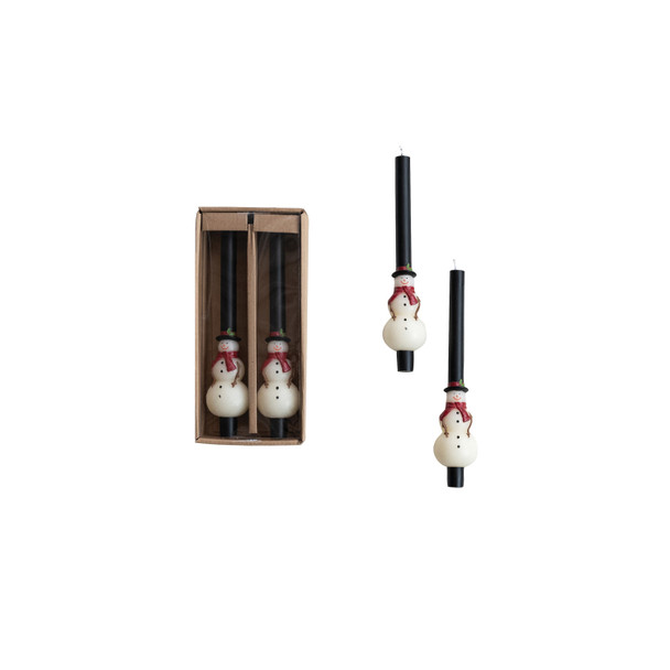 UNSCENTED SNOWMAN - TAPER CANDLES - SET OF 2 - XS6990 -
