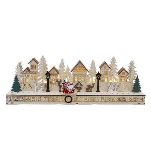 LIGHTED VILLAGE SCENE WITH CALENDAR - BATTERY - LED - JEL0753