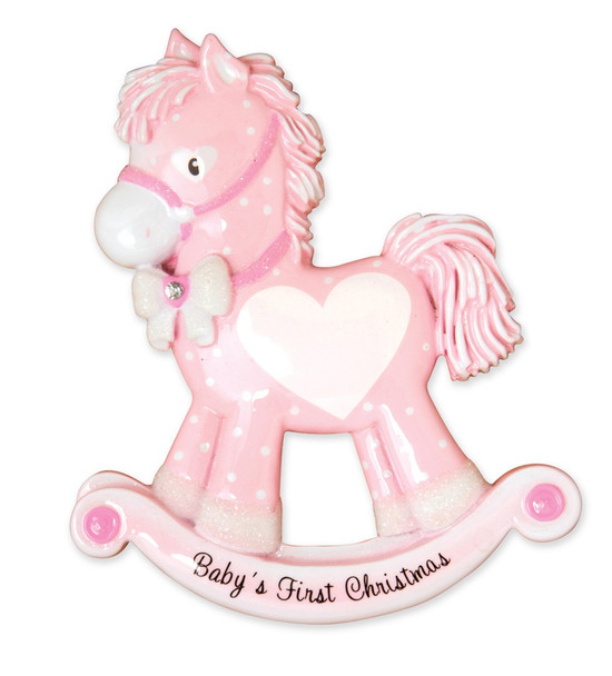 BABY'S FIRST CHRISTMAS PINK ROCKING HORSE ORNAMENT - OR1573-P