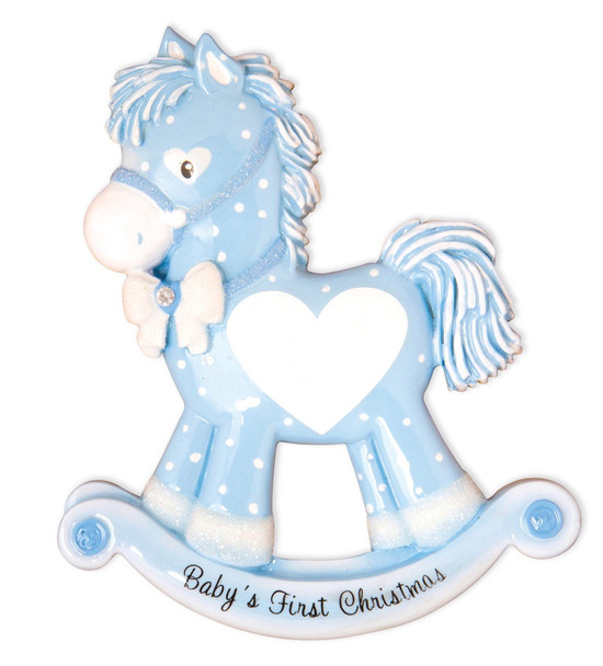 BABY'S FIRST CHRISTMAS BLUE ROCKING HORSE ORNAMENT - OR1573-B