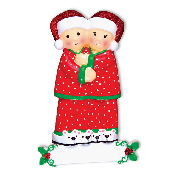 FAMILY OF 2 PAJAMA LIGHT SKIN TONE COUPLE ORNAMENT - OR1470-2