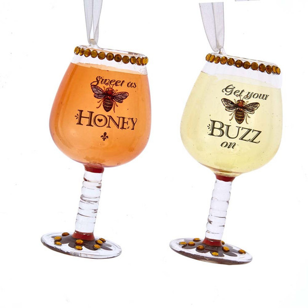 HONEY WINE GLASS ORN