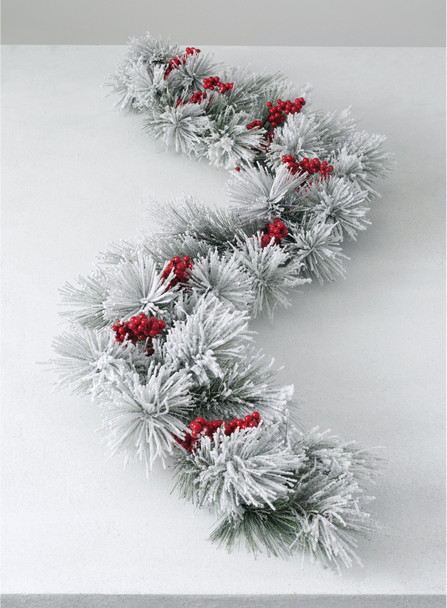 FLOCKED PINE AND BERRY GARLAND - GD1369