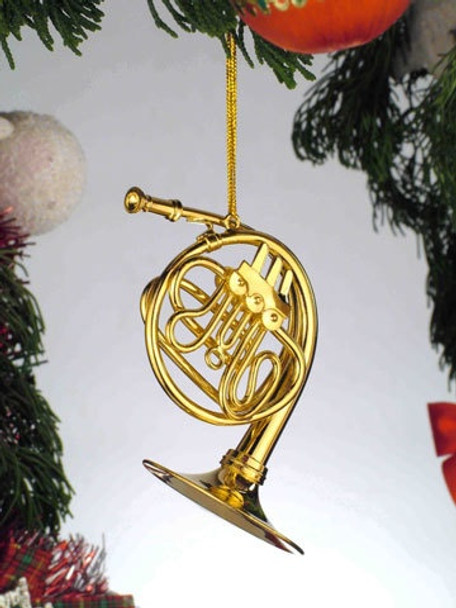 GOLD FRENCH HORN ORNAMENT - OGFH10