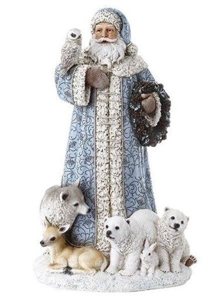 ICE BLUE SANTA WITH OWLS AND ANIMALS - 31293