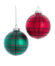 80MM GLASS RED AND GREEN  PLAID BALL ORNAMENT - GG1029