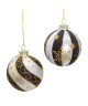 80MM GLASS SILVER BLACK AND GOLD BALL ORNAMENT - GG1033