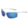 Wholesale Xsportz™ Sport Sunglasses XS502 Silver with Blue Temple Tips and Blue Flash Mirror Lens