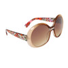 Ladies Fashion Sunglasses DE721 Transparent Beige Frame w/Stained Glass Patterns Arms