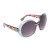 Ladies Fashion Sunglasses DE721 Transparent Blue Frame w/Stained Glass Patterns Arms
