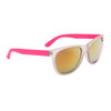 Mirrored Sunglasses by the Dozen - Style #859 Frosted Clear/Hot Pink w/Gold Revo