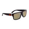 Designer Eyewear Bulk Unisex Sunglasses - Style #DE5086 Flat Black Frame with Orange Logo & Yellow Mirror Lens