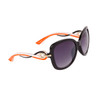 Modish Chic Over-Size Cat Eye Sunglasses  - Style #879 Gloss Black with Orange/White/Black Temple