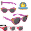 Cute kids flower polka dotted fashion sunglasses.  This style comes in 4 different flower polka dotted colors!