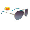 Sleek Metal Framed Aviators 689 Silver Frame w/Baby Blue Accents