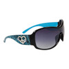 #24417 Designer Sunglasses with Rhinestone Hearts | Zebra Print on Black and Blue Frames