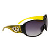 #24417 Designer Sunglasses with Rhinestone Hearts | Zebra Print on Yellow and Black Frames