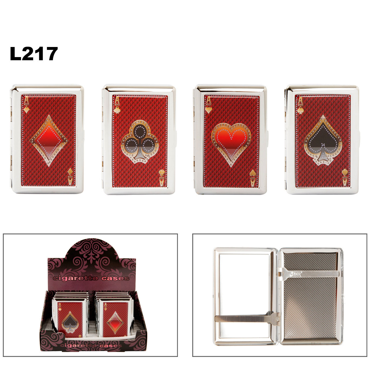 Cigarette Cases L217 (12 pcs.) Holds 100's Cigarettes ~ Ace of Suits