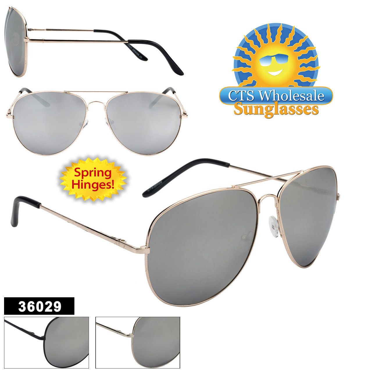 Wholesale Mirrored Aviators - Style #36029 Spring Hinge 