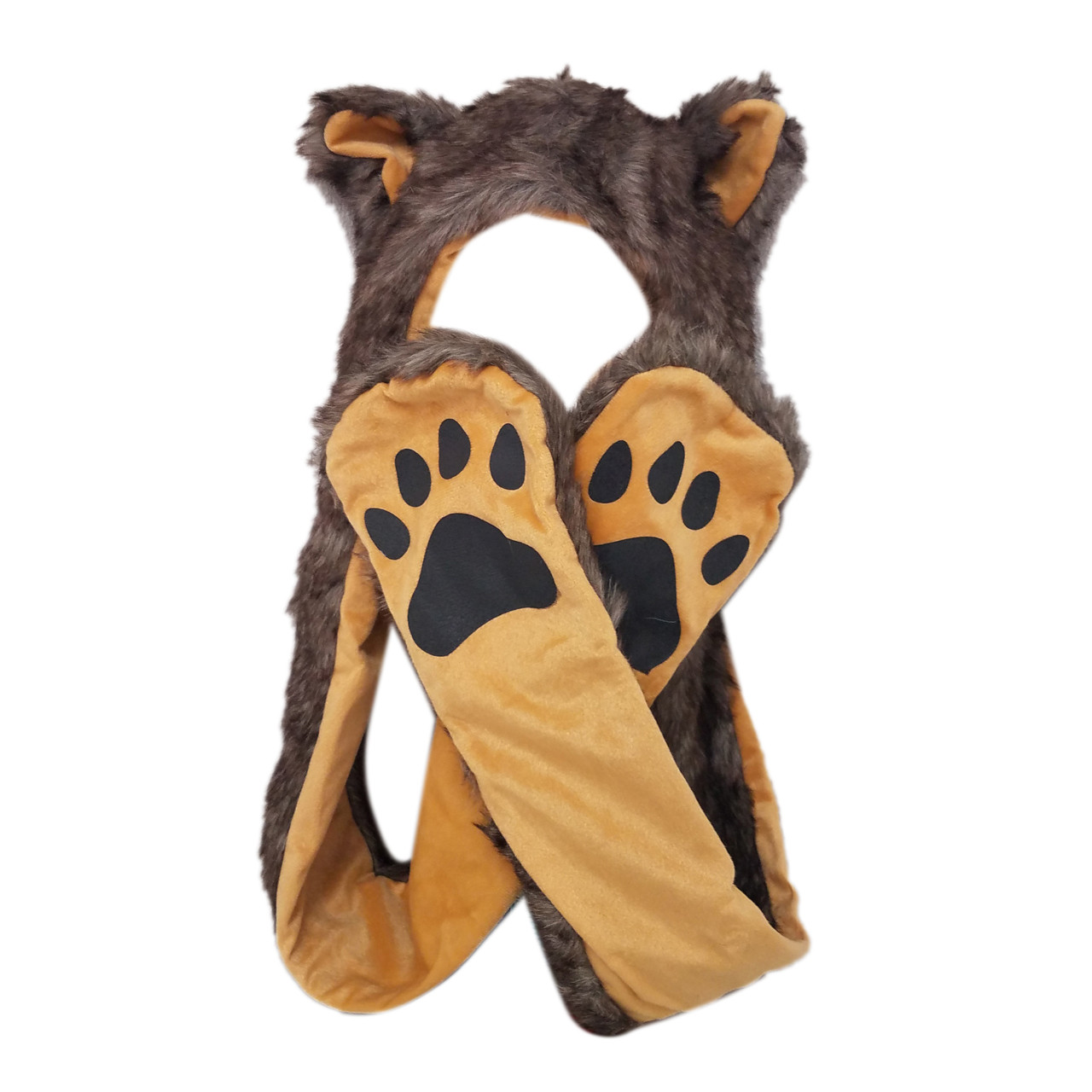 Brown Wolf Long Arm Animal Hat A129