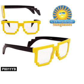 Yellow Pixelated Clear Sunglasses - Style #P8011YB