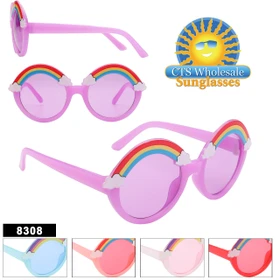 Adorable Rainbow Kids Sunglasses!  This style comes in 5 assorted frame and Rainbow accent colors.