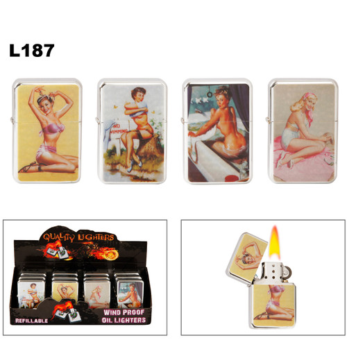 L187 Wholesale Oil Lighters ~ Assorted Pin Up Girls