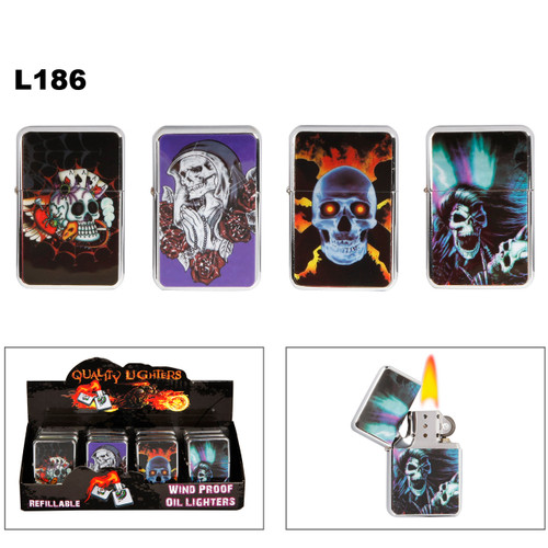 Wholesale Lighters L186 (12 pcs.) Skulls Fluid NOT Included