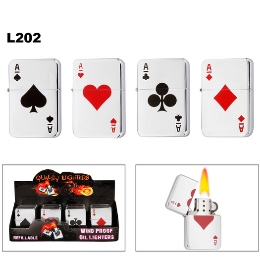 Bulk Lighters Fluid NOT Included L202 Aces on Patterned Chrome