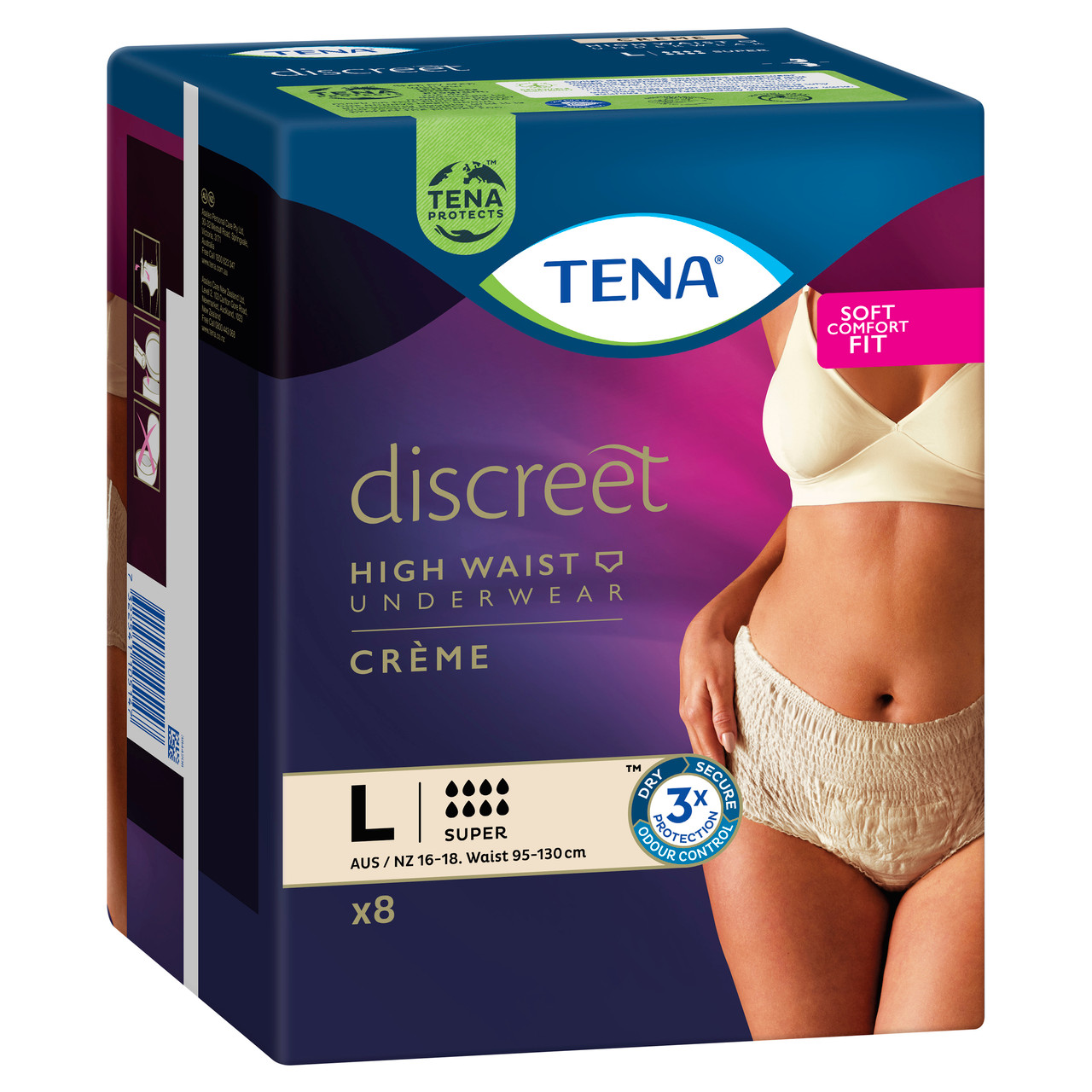 Tena Discreet Super Creme High Waisted Underwear Large 8