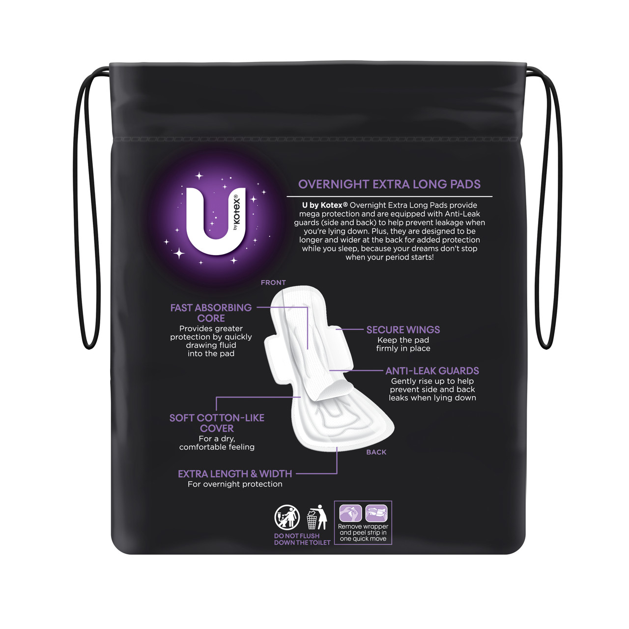 Kotex U Extra Overnight Long With Wings Pads 8 Pack