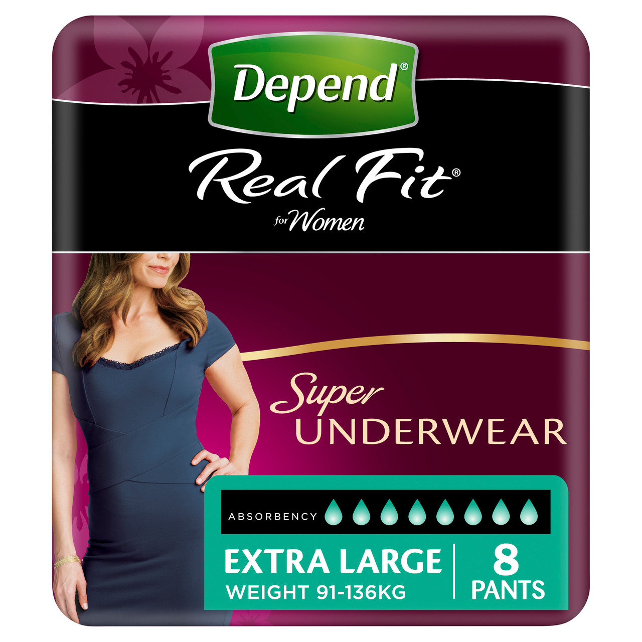 Depend Real Fit For Women Underwear Medium 8 Pack - Chemist Discount Centre