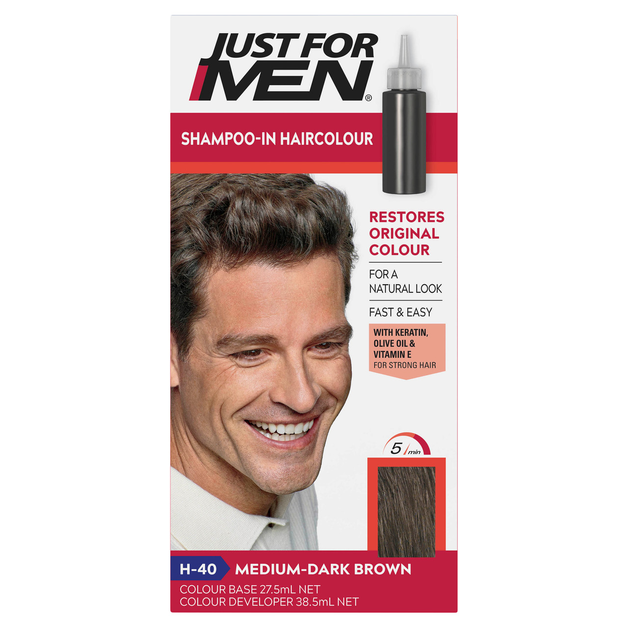 JUST FOR MEN SHAMPOO IN HAIR COLOUR (Dark Brown) 1 Application by