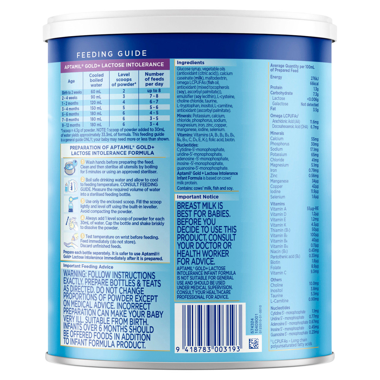 Aptamil De-Lact Gold+ Lactose Free Infant Formula From birth