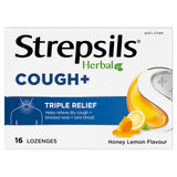 Strepsils Herbal Cough+ Triple Relief Honey Lemon Flavour 16 Pack Strepsils Herbal Cough+ Triple Relief Honey Lemon Flavour 16 Pack