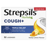 Strepsils Herbal Cough+ Triple Relief Value Pack Honey Lemon Flavour 16 Pack