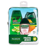 Palmolive Travel Minis Pack, Antibacterial Hand Sanitiser 48mL, Hair Shampoo & Conditioner 90mL, Body Wash 100mL