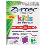 Zyrtec Kids Mini Chewables Cetirizine Antihistamine Allergy Relief Tablets Grape Flavour 30 Pack