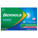 Berocca Mind Mixed Berries Effervescent Tablets, Vitamin B & C, Magnesium, Zinc and Extract of Spanish Sage 20 Pack Berocca Mind Mixed Berries Effervescent Tablets, Vitamin B & C, Magnesium, Zinc and Extract of Spanish Sage 20 Pack