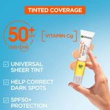 Garnier Vitamin C* Daily Tinted Even Tone Fluid with SPF50+ 40ml, Brightens & protects natural radiance with a tinted finish