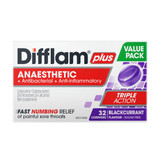 Difflam Plus Anaesthetic Sore Throat Pack  Blackcurrant Flavour 32 Pack 