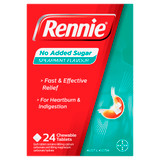 Rennie No Added Sugar Indigestion and Heartburn Relief Spearmint, 24 Chewable Tablets