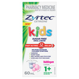 Zyrtec Kids Allergy & Hayfever Relief Antihistamine Bubblegum Liquid 60mL