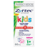 Zyrtec Kids Allergy & Hayfever Relief Antihistamine Bubblegum Liquid 60mL