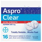 Aspro Clear Extra Strength Pain Relief Aspirin 16 Soluble Effervescent Tablets